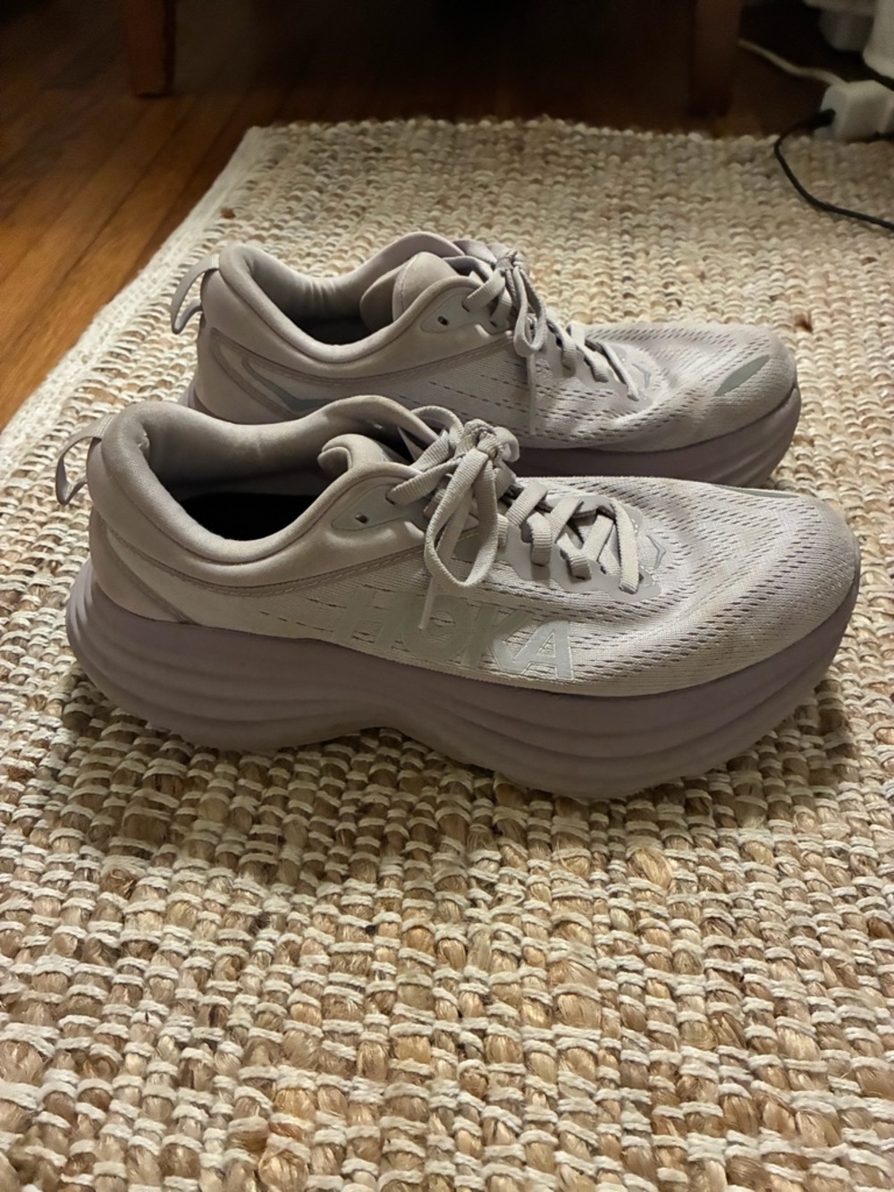 Hoka Women's Light Taupe/Lilac Platform Running Shoes - Picture 2 of 6